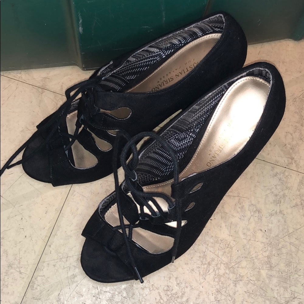 black suede lace up heels